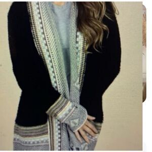 Fashion Sweater Women’s Boho Long Cardigan Open From Knit Black Sz L NWT